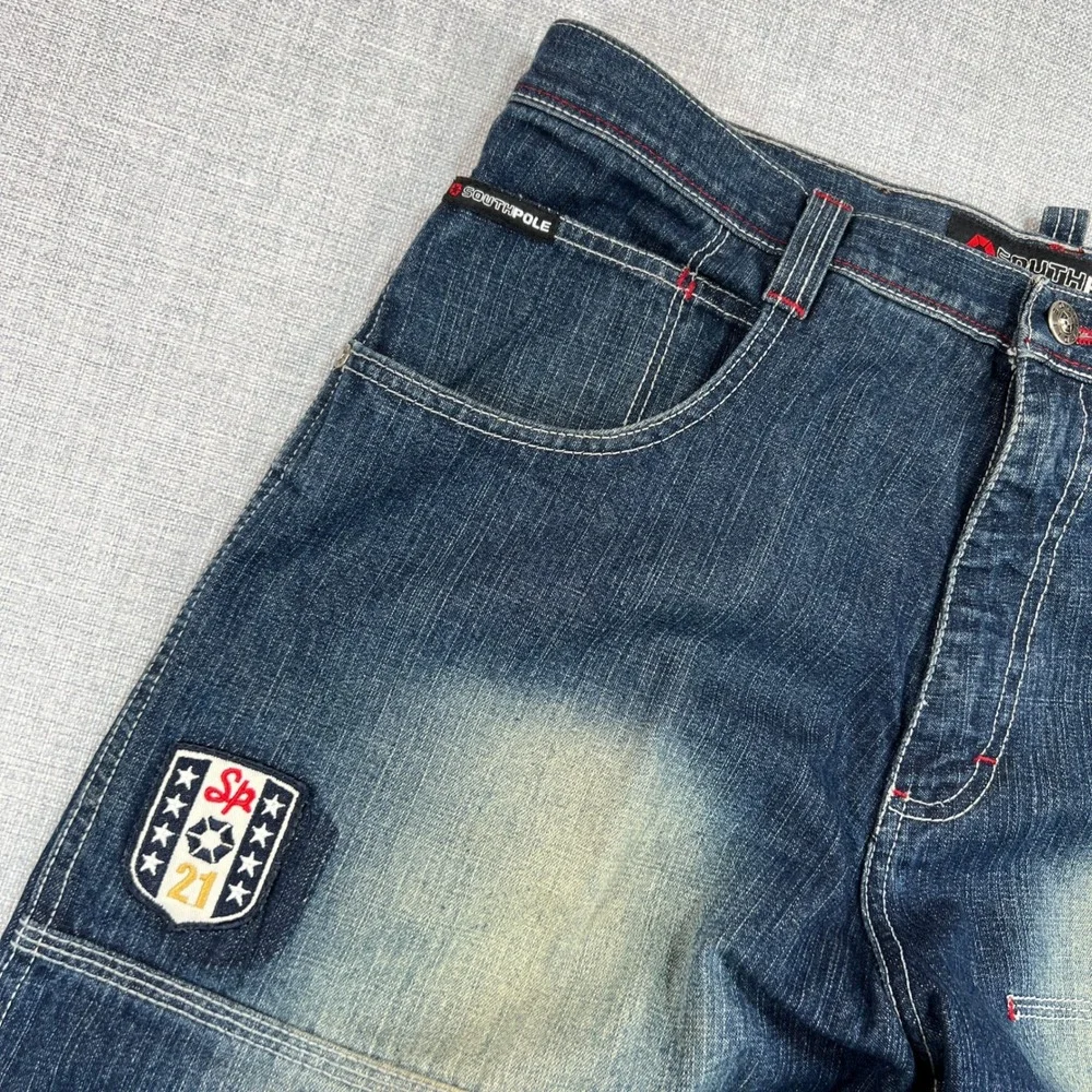 Vintage Y2K Southpole Baggy Jeans Mens 34 Blue Distressed Faded Patches Hip Hop